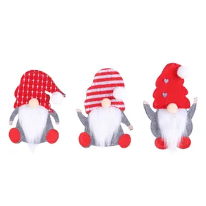 Three-piece set of cute Christmas gnome felt cutlery holders for holiday table decor
