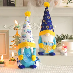 Handcrafted Hanukkah gnomes featuring Star of David patterns and menorah motifs