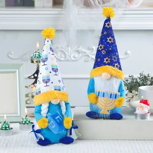 Handmade Hanukkah gnomes ornaments with blue pointed hats for festive home decor
