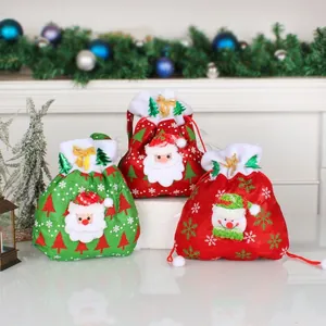 Weihnachtsgeschenktüte Kreative Stoff Kordelzug Handtasche Süßigkeiten Verpackung Beutel Bestickte Schneeflocke Applikation Weihnachtsmann Schneemann Geschenkbeutel Für Festliche Party Dekoration Zuhause Ornament