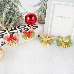 Lazos navideños de arpillera con campanas doradas para decoración del árbol de Navidad
