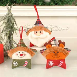 Plush Christmas Tree Ornaments Fabric Star Hanging Pendant Decoration With Santa Claus Snowman Reindeer For Home Holiday