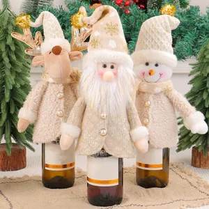 3er-Set plüschige Weihnachts-Weinflaschenhüllen mit Weihnachtsmann und Rentier