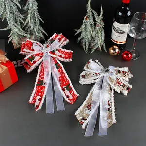 Fiocchi Natalizi Fatti a Mano in Iuta e Velluto Con Bordo in Pelliccia Sintetica e Ciondolo Renna per Decorazione Albero di Natale
