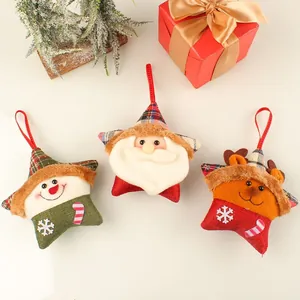 Set of plush Christmas star ornaments featuring Santa, Snowman, and Reindeer designs