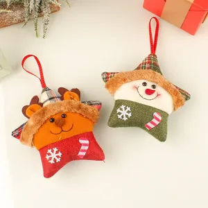 Creative plush Christmas reindeer and snowman star ornaments for holiday tree decoration