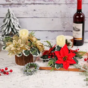 Elegant Christmas flower candle holders with LED candles for festive holiday table decor