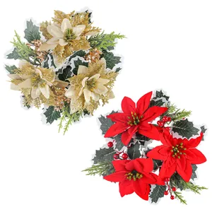 Decorative Christmas poinsettia candle ring wreath for festive dining table holiday decor