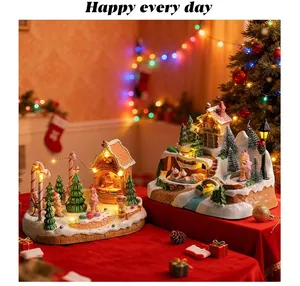 Detailed view of luminous rotating gingerbread man Christmas snow house ornaments