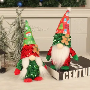 Set of festive Christmas gingerbread man gnomes with sequined hats for holiday decor
