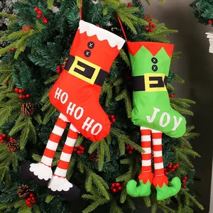Festive long-leg Christmas stockings with 'HO HO HO' design for tree decoration hangers