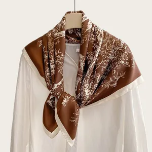 Women's Artistic Ink Painting Scarf 90x90 Square Scarf High-End Silk-Like Polyester Scarf Elegant Floral Headscarf Sun Protection Shawl