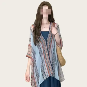 Chal de Estilo Étnico Bohemio para Mujer Protección Solar de Verano Capa Ligera Estampada Fina para Vacaciones Playa Viaje