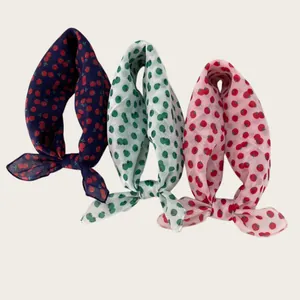Women Fresh Literary Polyester Cotton Print Square Scarf Soft Breathable Neck Scarf Vintage Berry Fruit Pattern Head Scarf Neckwear Accessories