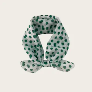 Elegant green fruit pattern square scarf made of soft breathable cotton linen fabric