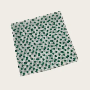 Elegant breathable cotton linen square scarf with fresh green fruit pattern for women