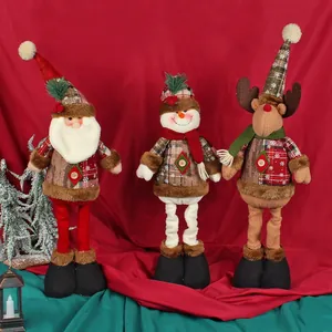 Christmas Telescopic Doll Ornament Standing Santa Claus Snowman Reindeer Plush Figurine Retractable Leg Xmas Home Decoration Showcase Decor