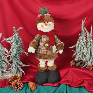 Retractable Christmas snowman plush doll for festive holiday window display decoration