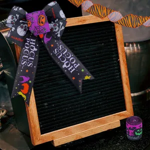 Juego de cintas decorativas de Halloween con lazo Hocus Pocus y motivos de calabaza