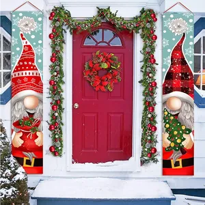 Christmas Gnome Porch Banner Welcome Sign For Front Door Buffalo Plaid Holiday Hanging Banner Decor For Home Outdoor Party