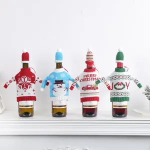 4er-Set festliche gestrickte Weihnachts-Weinflaschenhüllen mit Minihüten