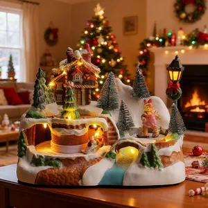 Musical Christmas snow house ornament with rotating gingerbread man and LED lights