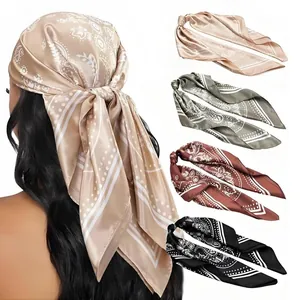 Women Paisley Print Satin Square Scarf Silk Like Retro Headscarf Bandana Fashion Bohemian Elegant Neck Wrap Shawl
