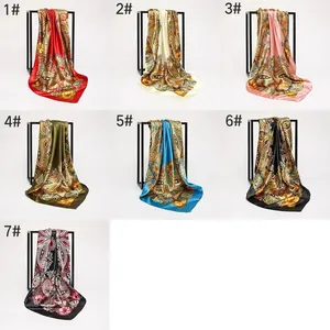 Catálogo detallado de siete elegantes pañuelos cuadrados de satén con estampado paisley para mujer