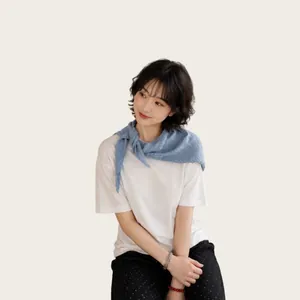 Women Minimalist Hollow Knitted Triangle Scarf Shawl Viscose Ice Silk Lightweight Air Conditioning Shoulder Wrap