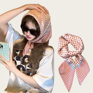 Foulard Quadrato in Poliestere a Pois Stile Vacanza Francese da Donna Retro Effetto Seta Stampato Foulard Collo Moda Accessorio Viaggio