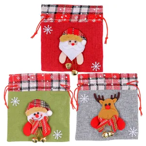 Bolsas de regalo de Navidad con cordón y muñecos 3D de Papá Noel, muñeco de nieve y reno