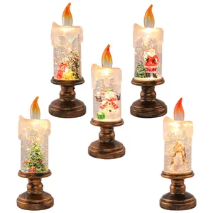 5er-Set LED-Weihnachtskarten mit Schneekugel-Effekt, festlichen Figuren und Sockeln