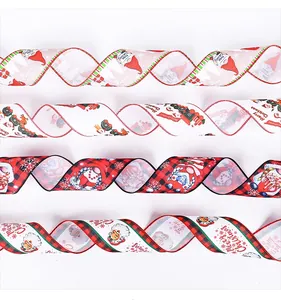 Detailed view of twisted Christmas ribbons featuring Santa, Gnome and festive patterns