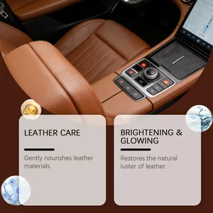 Vista detallata del interior de cuero de coche de lujo nutrido con cera brillante
