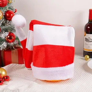 Gorro largo de elfo de Navidad de felpa a rayas rojas y blancas para fiesta festiva