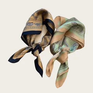 Vintage Paisley Printed Satin Square Scarf For Women Korean Ins Style Small Silk Scarf For Hair Bag Headband Decoration