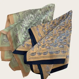 Set of two vintage paisley square silk scarves for hair styling and bag decor