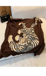 Bufanda de lujo vintage con estampado de tigre marrón, chal fino para aire acondicionado
