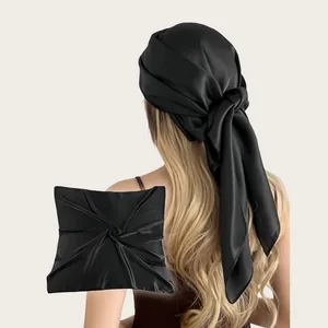 Damen Großes Quadratisches Satin-Halstuch Einfarbig Seidengefühl Kopftuch Elegant Halstuch Mode Haargummi Schal Für Den Urlaub