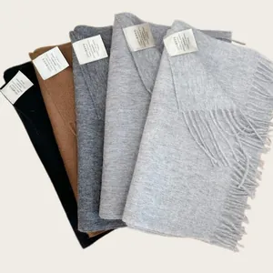 100% Reine Australische Wolle Schal Für Damen Herren Einfarbig Weich Warm Winter Schal Elegant Lange Fransen Wrap Tuch Mode Accessoire
