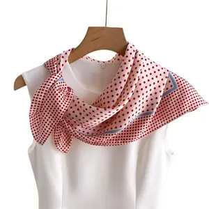 Foulard quadrato in seta a pois rossi stile francese per donna, sciarpa decorativa
