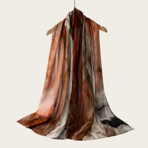 Detailed macro view of high-quality watercolor gradient rayon scarf with soft texture feel