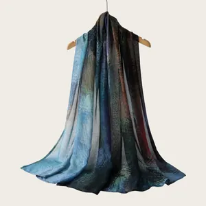 Elegant watercolor gradient striped rayon scarf showing beautiful drape and soft fabric texture