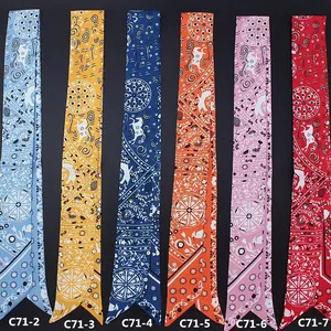 Bohemian Printed Satin Scarf Twilly For Handbag Handle Ribbon Headband For Women Vintage Floral Polyester Neck Scarf Accessory