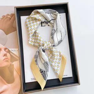 Foulard Quadrato in Stile Francese Effetto Seta per Donna Foulard da Collo Professionale da Ufficio Foulard in Raso di Poliestere con Stampa Floreale Vintage