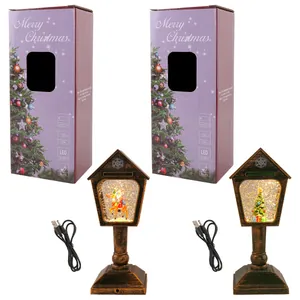 Vintage LED-Weihnachtslaternen mit Schneekugeleffekt und USB-Stromkabeln im Set