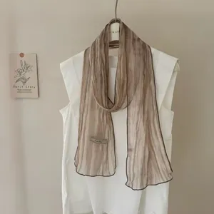 Vintage tie-dye striped long silk scarf in light brown elegant literary neck accessory