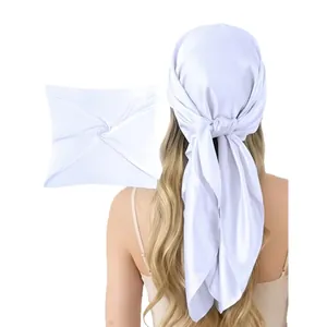 Eleganter weißer Satin-Kopftuch für Damen, flach und am Modell getragen dargestellt