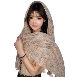 Vintage Maillard style floral printed shawl scarf for women in soft lightweight fabric