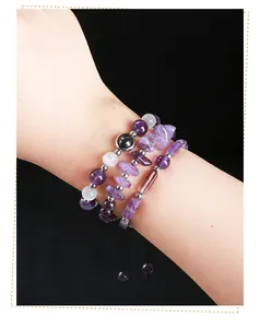 Natural amethyst crystal chip bracelet set for women, featuring irregular beads.